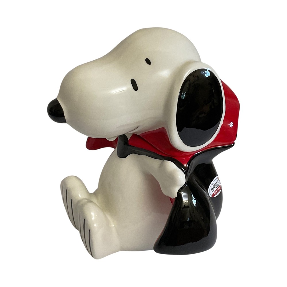 New Snoopy Vampire Halloween Cookie Jar Peanuts Large White Black Red